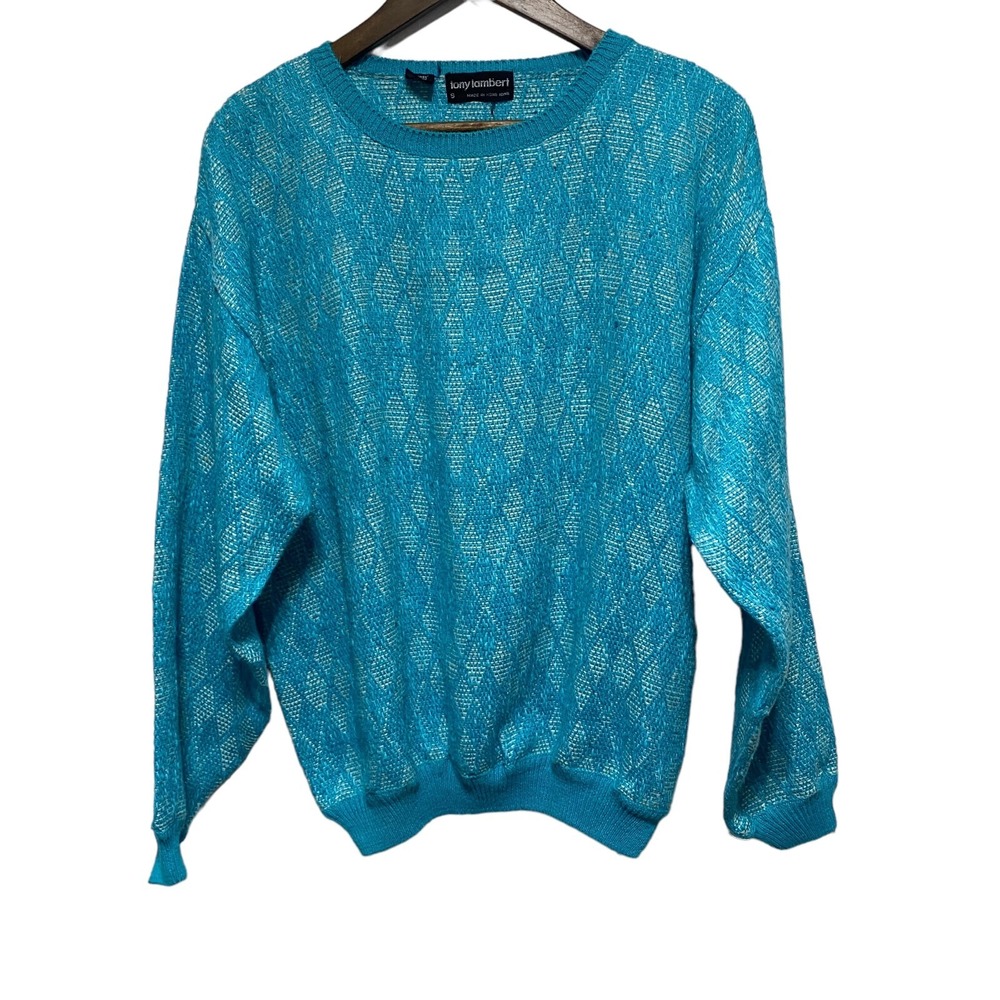 Tony Lambert Sweater Mens S Blue Linen Blend Colorful Long Sleeve Pullover